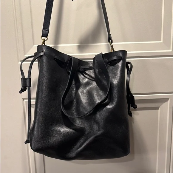 Madewell Black Leather Drawstring Transport Tote - Picture 3 of 5